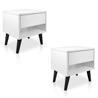 Kit 2 Mesas De Cabeceira 1 Gaveta 38 Cm Mdf Branco Pés Palito Mp - 1