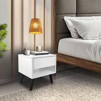 Kit 2 Mesas De Cabeceira 1 Gaveta 38 Cm Mdf Branco Pés Palito Mp - 5