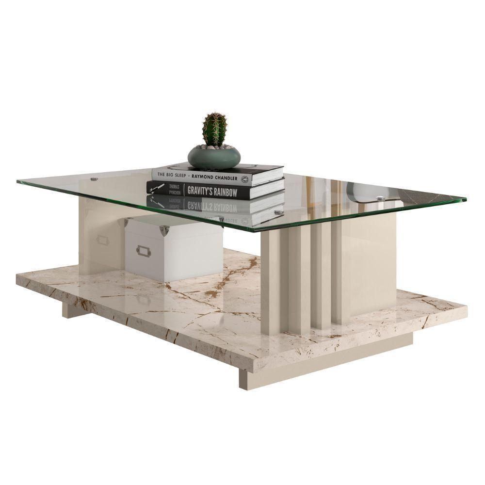 Mesa De Centro Para Sala Frizz Tampo Vidro Calacata Off White Madetec - 1