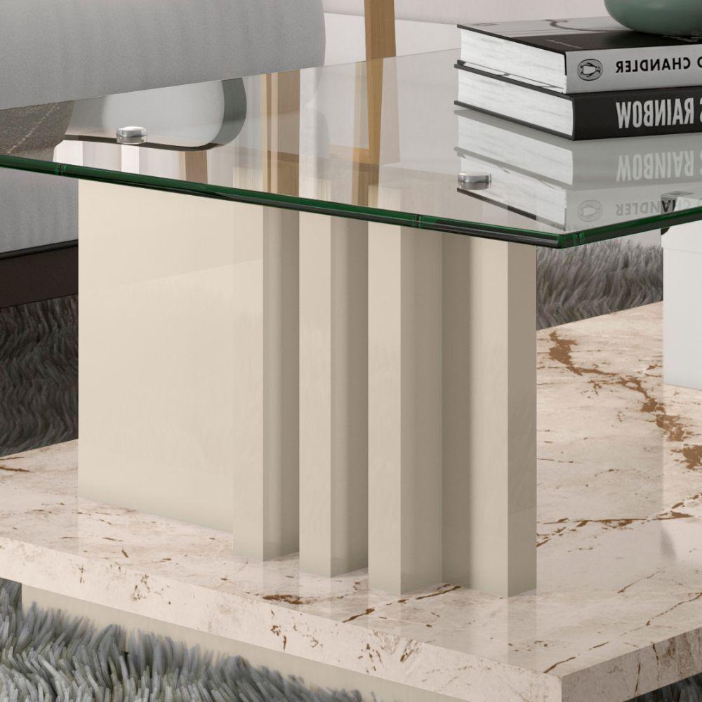 Mesa De Centro Para Sala Frizz Tampo Vidro Calacata Off White Madetec - 4