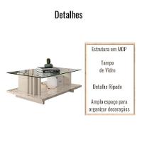 Mesa De Centro Para Sala Frizz Tampo Vidro Calacata Off White Madetec - 2