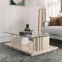 Mesa De Centro Para Sala Frizz Tampo Vidro Calacata Off White Madetec - 5