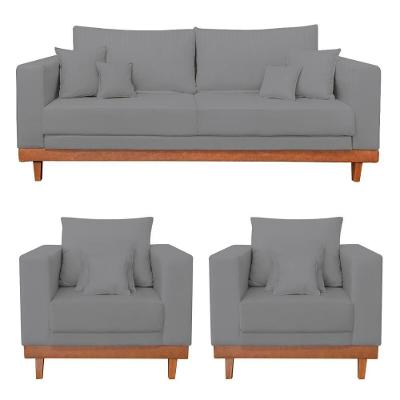 Kit 2 Poltronas Sofá 3 Lugares Living Linho Grafite Balaqui Estofados