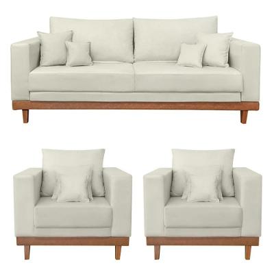 Kit Poltrona Sofá 2 Lugares Kit Living Com Namoradeira Suede Bege Balaqui Estofados