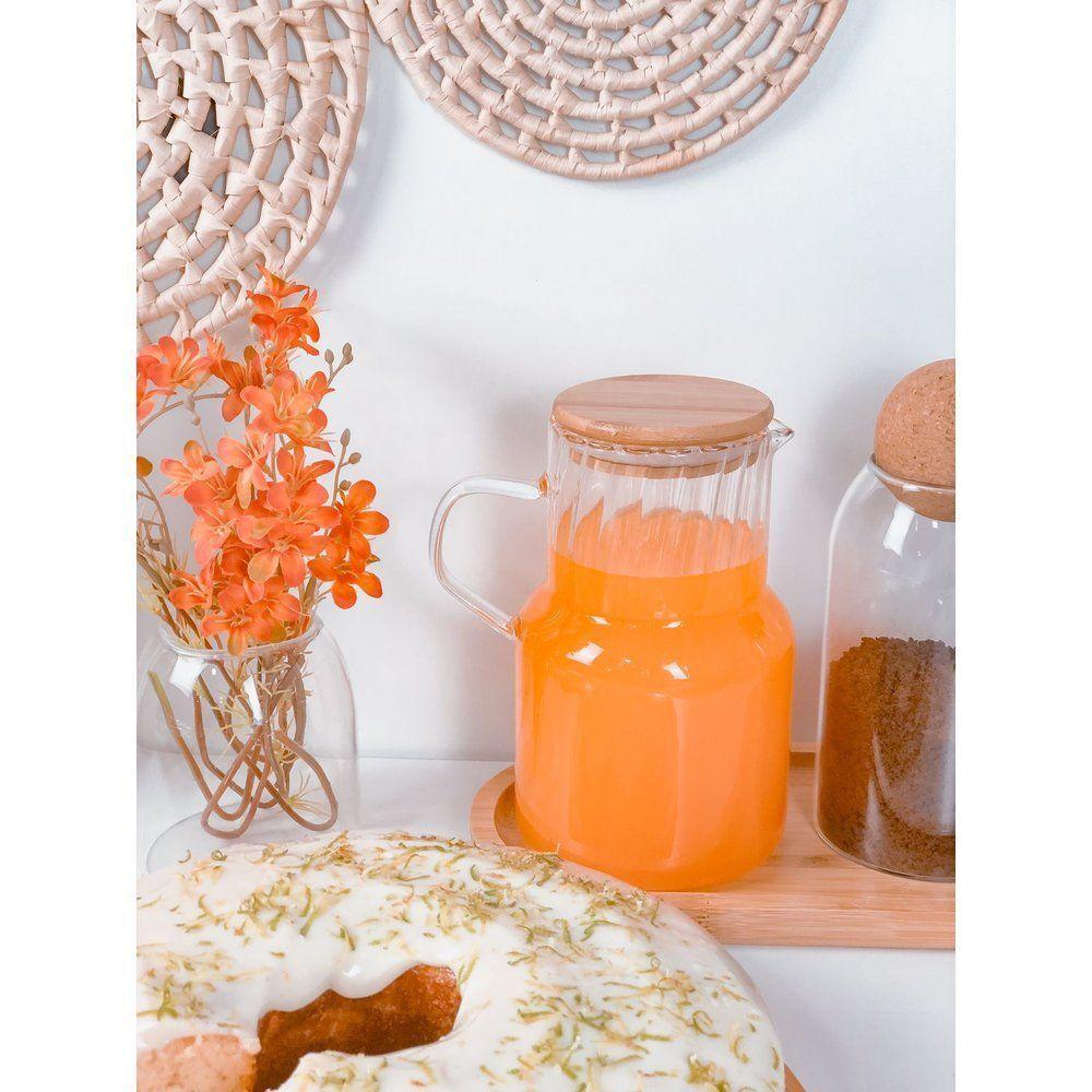 Kit Açucareiro + Jarra 1 Litro Vidro E Bambu - 9