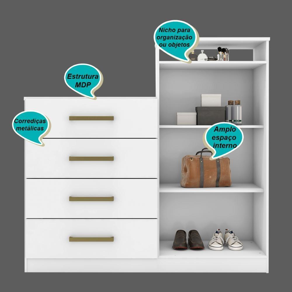 Cômoda 4 Gavetas 2 Portas 1 Nicho Latida - Branco - 8