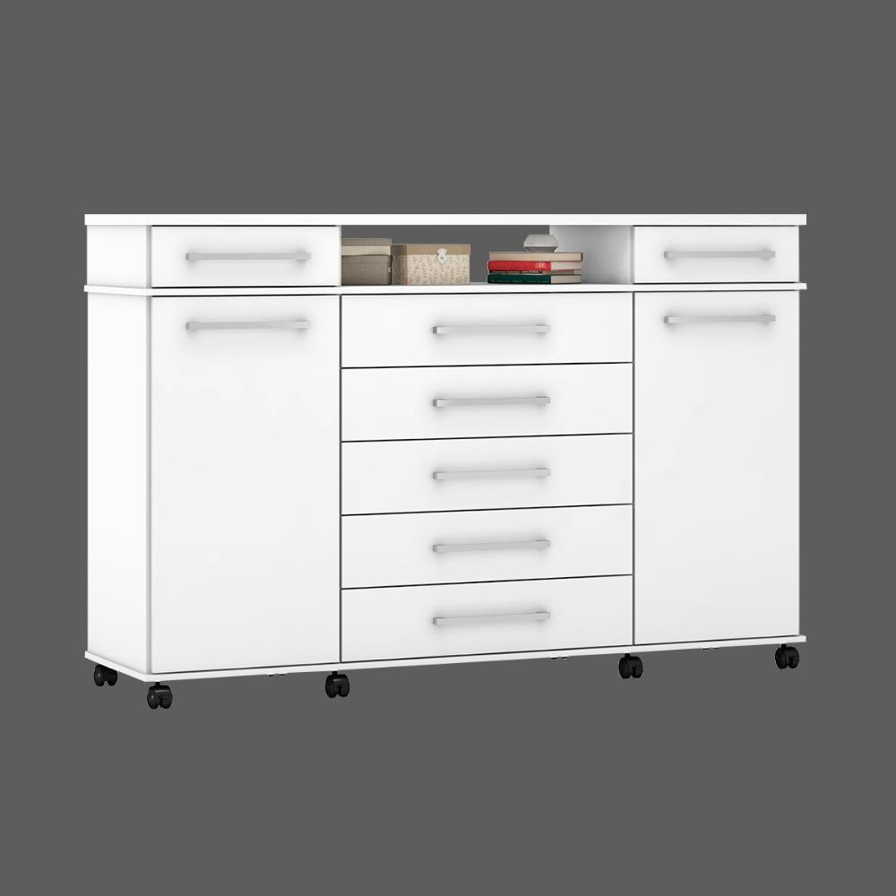 Cômoda 7 Gavetas 2 Portas 1 Cabideiro 1 Nicho Com Rodizios Mônaco - Branco - 6