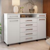 Cômoda 7 Gavetas 2 Portas 1 Cabideiro 1 Nicho Com Rodizios Mônaco - Branco - 1