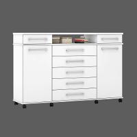 Cômoda 7 Gavetas 2 Portas 1 Cabideiro 1 Nicho Com Rodizios Mônaco - Branco - 6