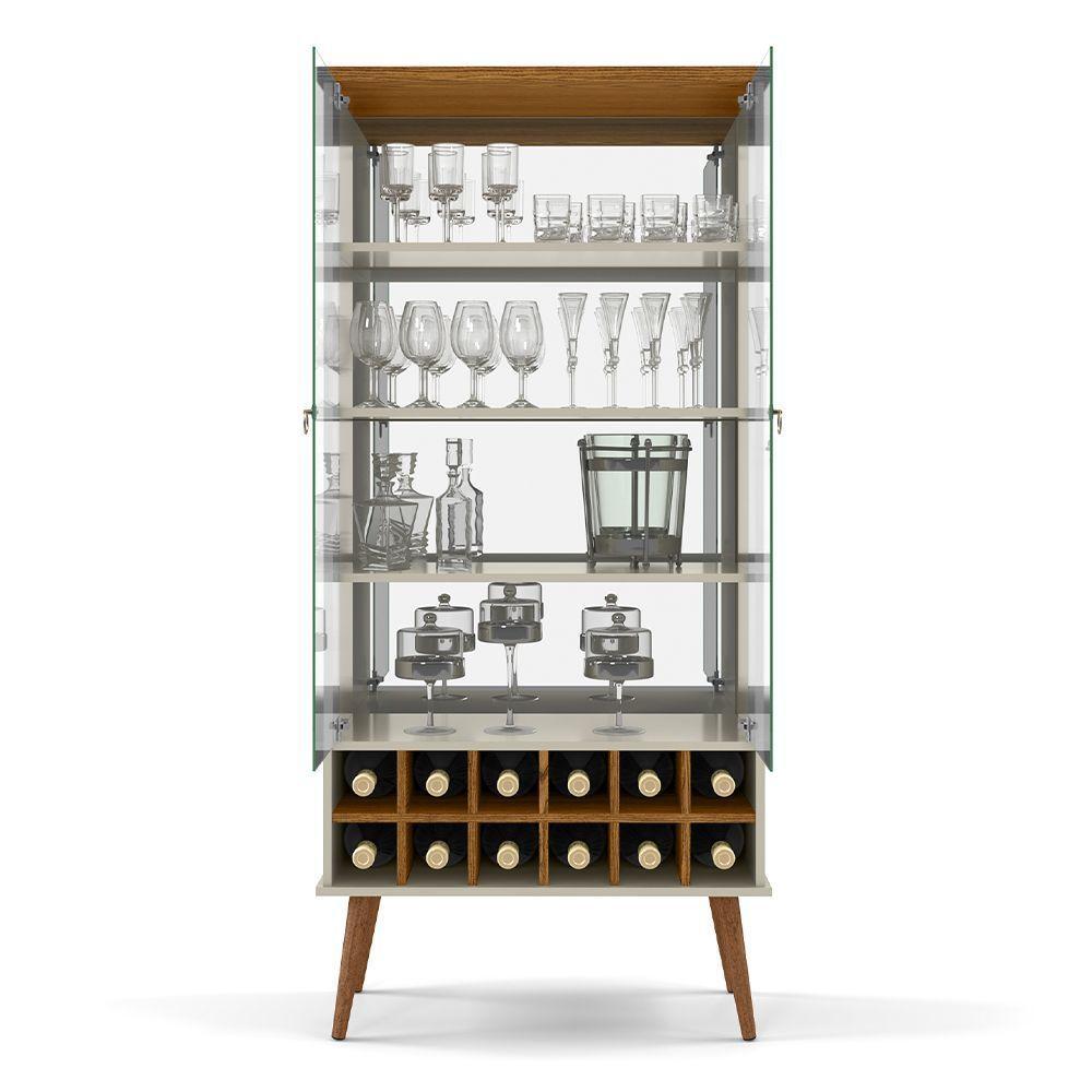 Cristaleira Retro Alto Padrão 2 Porta Vidro Com Adega Luxo off White cumaru - 3