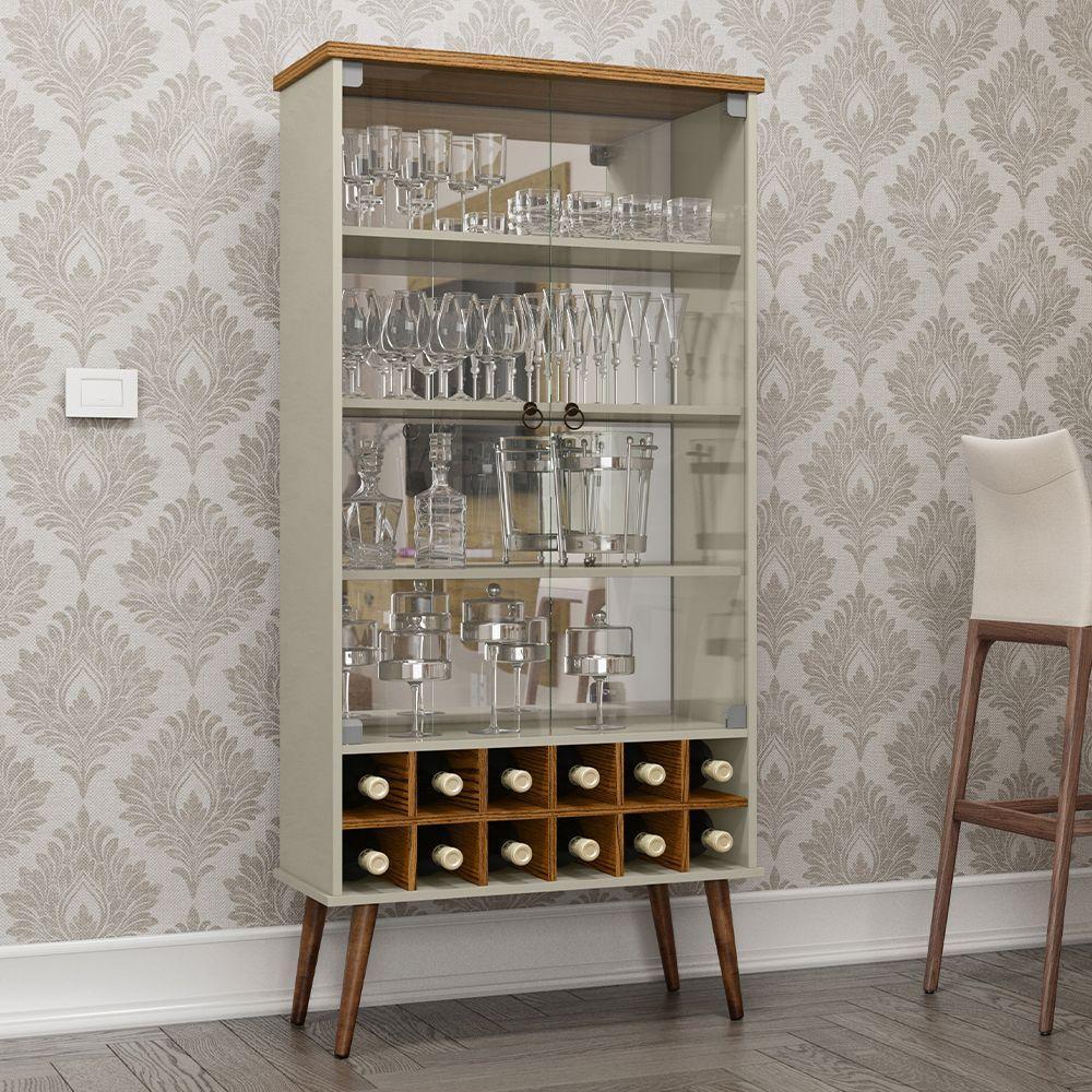 Cristaleira Retro Alto Padrão 2 Porta Vidro Com Adega Luxo off White cumaru - 5