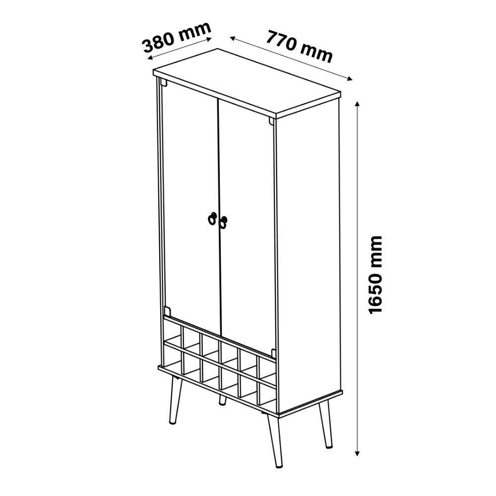 Cristaleira Retro Alto Padrão 2 Porta Vidro Com Adega Luxo off White cumaru - 6