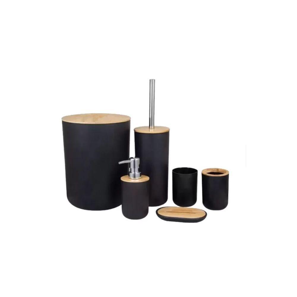 Kit Para Banheiro Em Bambu 6 Peças Preto - 1