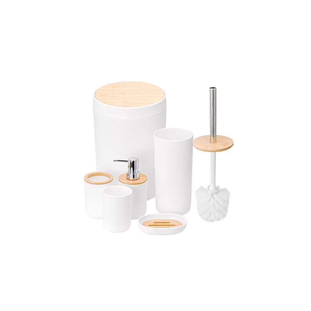 Kit Para Banheiro Em Bambu 6 Peças Branco - 1
