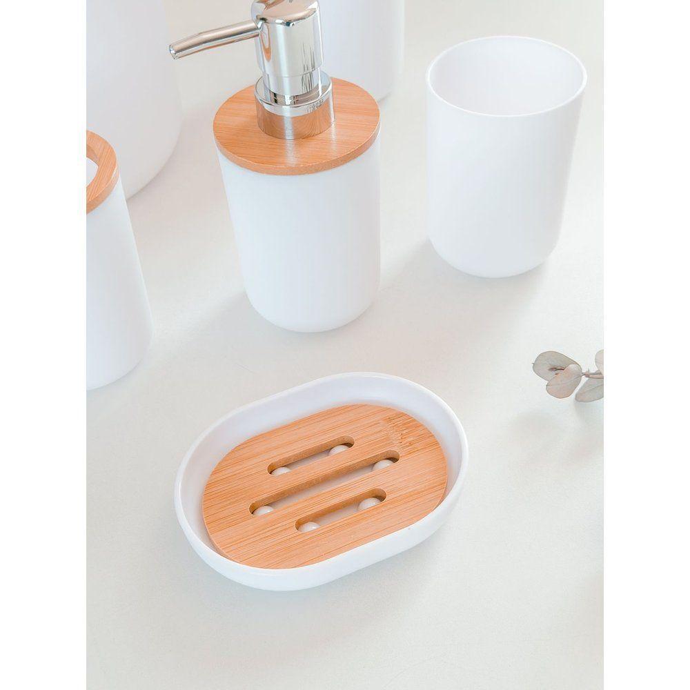 Kit Para Banheiro Em Bambu 6 Peças Branco - 4