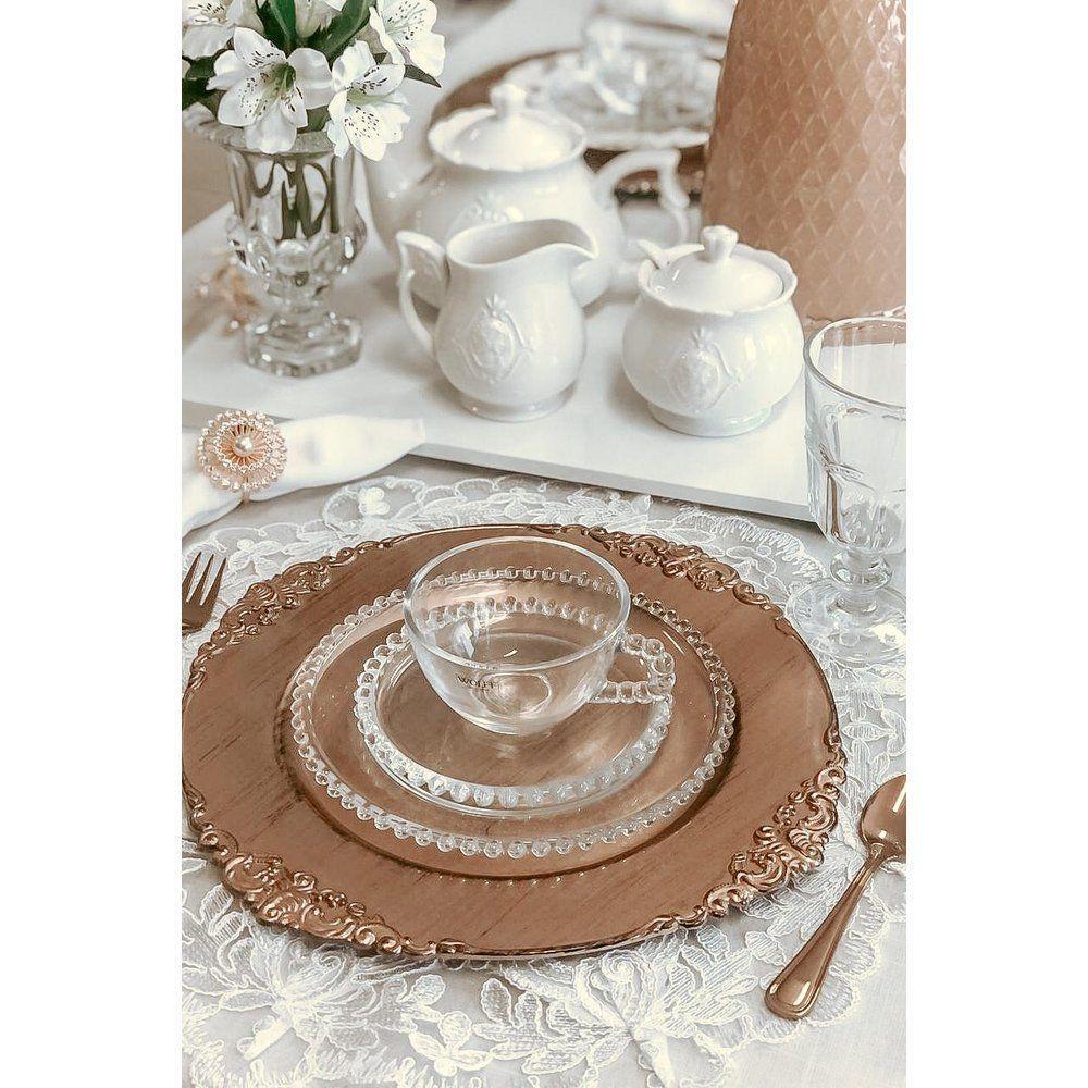 Combo Kit Para Chá 4 Xícaras 180 Ml Com Pires + 4 Pratos Sobremesa Pearl Bolinha Wolff Transparente - 5