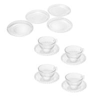 Combo Kit Para Chá 4 Xícaras 180 Ml Com Pires + 4 Pratos Sobremesa Pearl Bolinha Wolff Transparente - 1