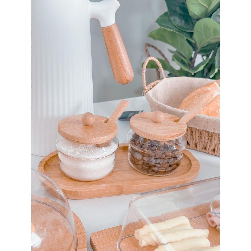 Kit Bandeja + 2 Potes Com Colher Em Bambu - 3