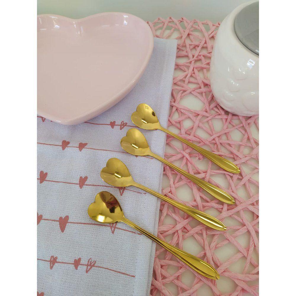 Kit Porta Colher + 4 Colheres Café | Chá Coração Dourado - 4