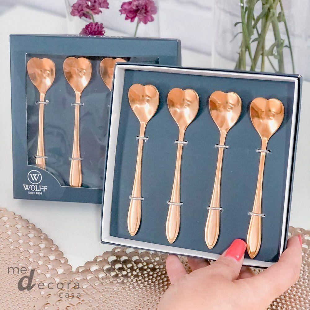 Kit Porta Colher + 4 Colheres Café | Chá Coração Dourado - 5