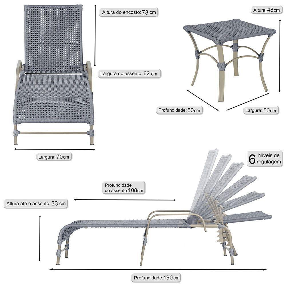 Espreguiçadeira Catar Mesa Corda Náutica Piscina Alumínio Prata - 5