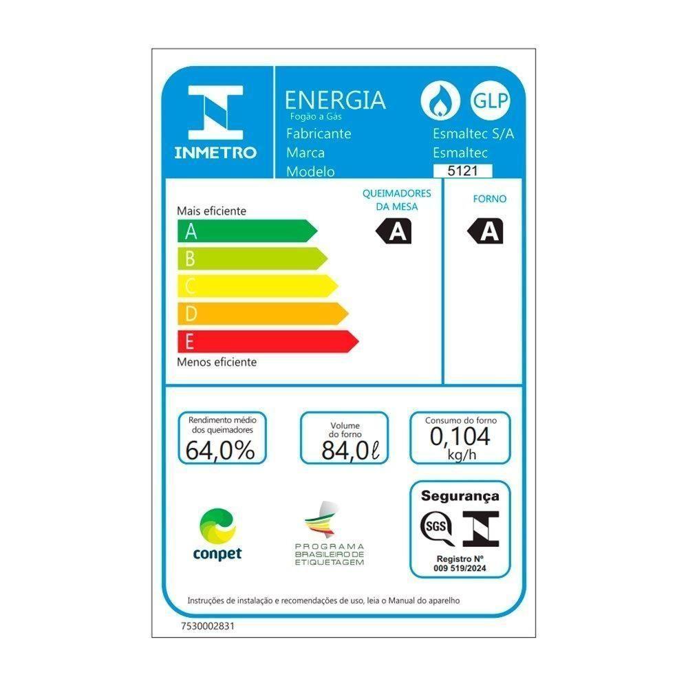 Fogão 5 Bocas Esmaltec Ideal Super Mesa em Aço Inox Acendimento Automático F5IAB5121 Branco - Bivolt - 5