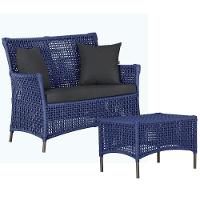 Sofá E Mesa Igapó 2 Lugares Varanda Jardim Piscina Aluminio Azul - 1