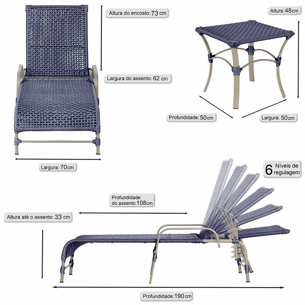 Espreguiçadeira Catar Mesa Corda Náutica Piscina Alumínio Azul - 2