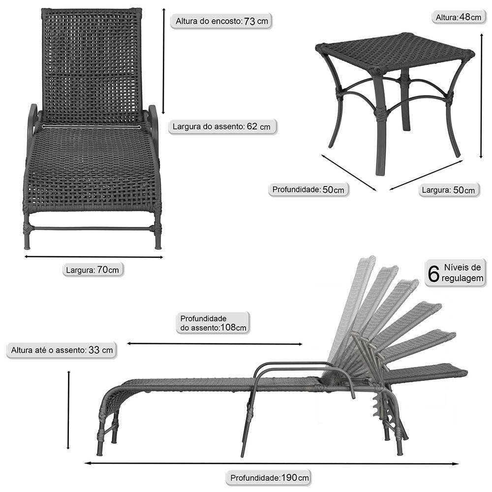 Espreguiçadeira Catar Mesa Corda Alumínio Náutica Piscina Preto - 2