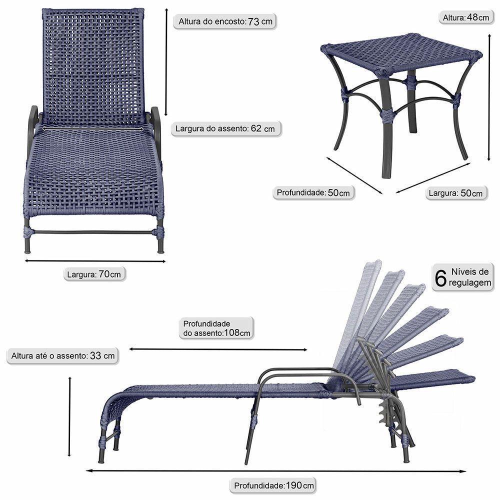 Espreguiçadeira Catar Mesa Corda Alumínio Náutica Piscina Azul - 2