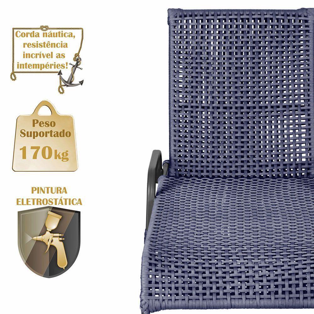 Espreguiçadeira Catar Mesa Corda Alumínio Náutica Piscina Azul - 4