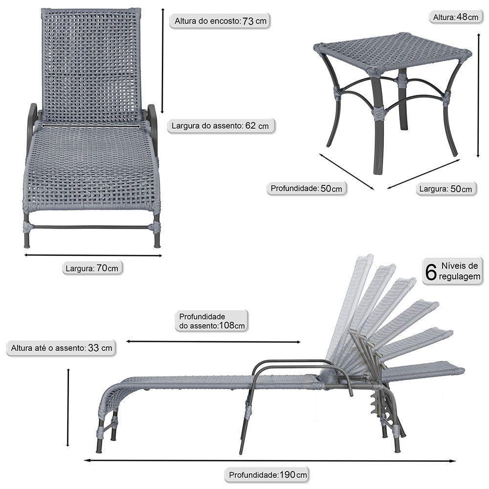 Espreguiçadeira Catar Mesa Corda Alumínio Náutica Piscina Prata - 2
