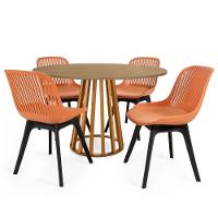 Conjunto Mesa De Jantar Redonda Talia Amadeirada Natural 120cm Com 4 Cadeiras Design Marcela - Marrom - 1