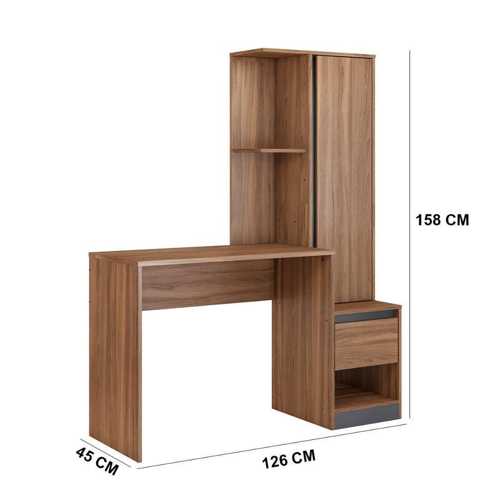 Escrivaninha Com Armario 1 Porta 1 Gaveta 1 Nicho Office Bélgica Amendola Grafito - 2