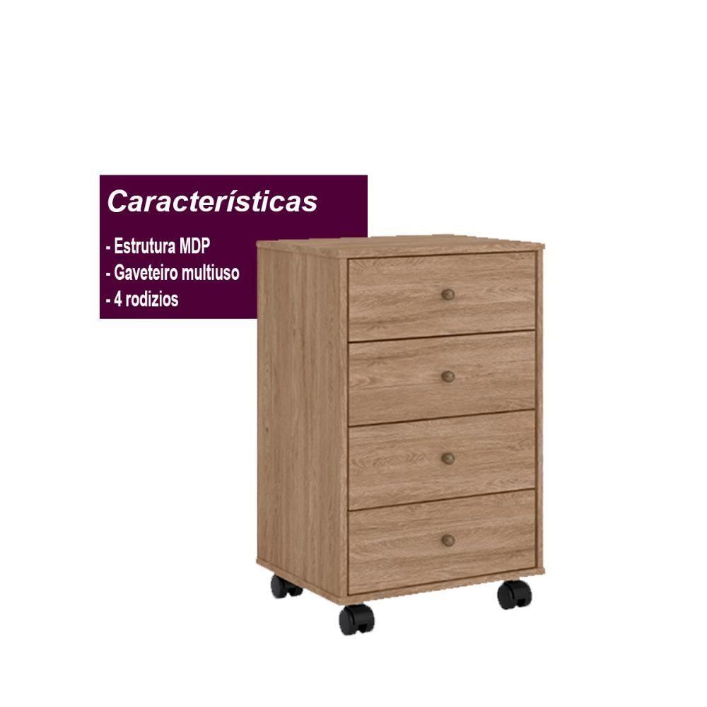 Gaveteiro 4 Gavetas Com Rodizios Office Estônia Amendola Grafito - 5