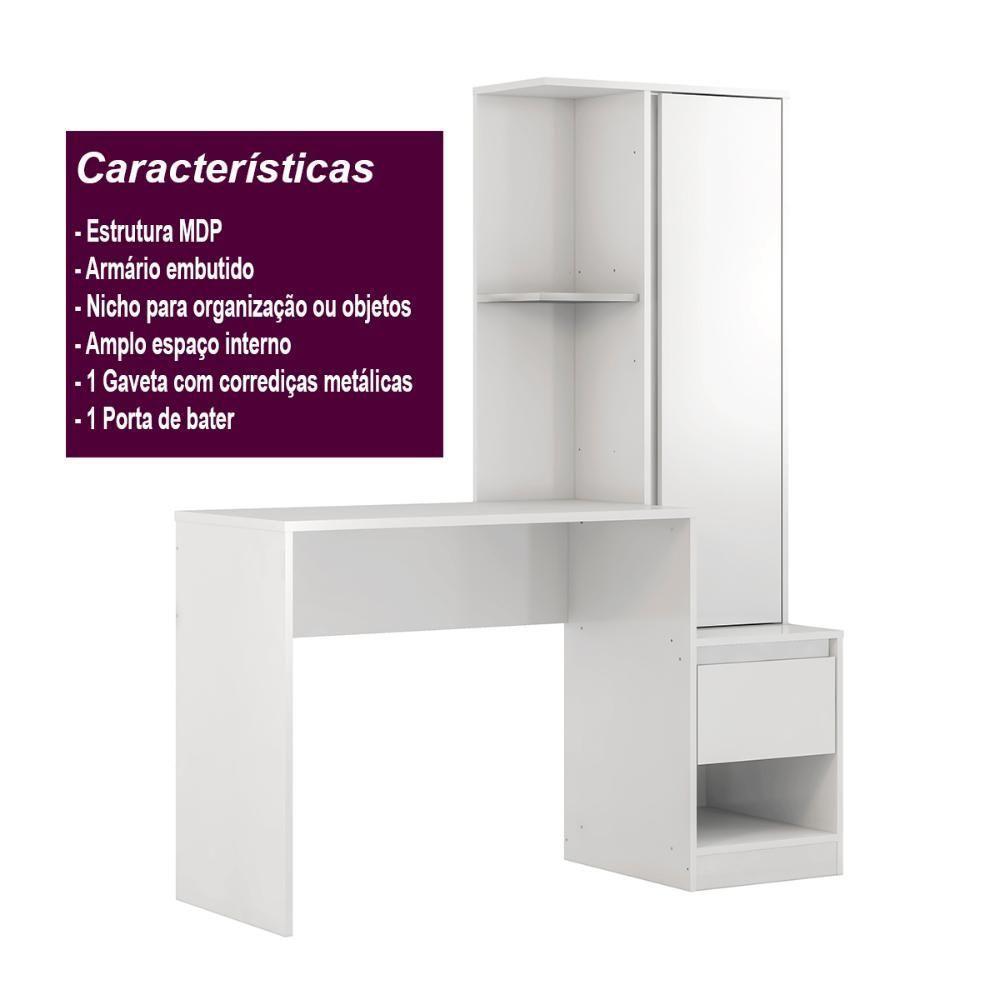 Escrivaninha Com Armario 1 Porta 1 Gaveta 1 Nicho Office Bélgica Branco - 5