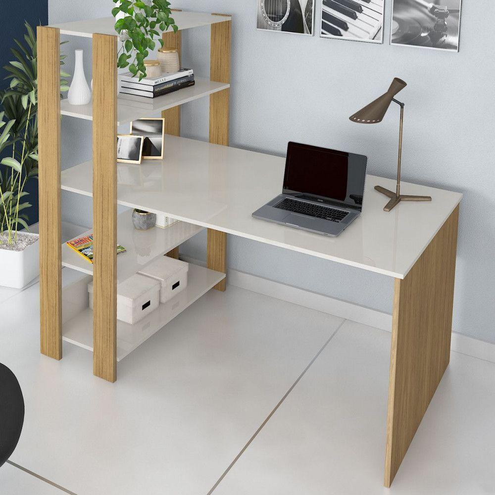 Mesa Escrivaninha Match Com 3 Prateleiras Artely Off White Carvalho - 1