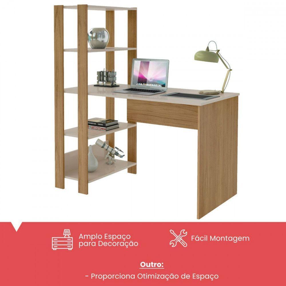 Mesa Escrivaninha Match Com 3 Prateleiras Artely Off White Carvalho - 3