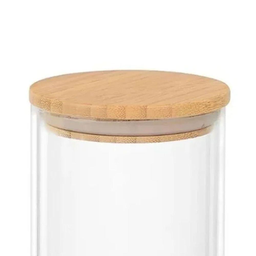 Pote De Vidro Circular Hermético Multiuso Com Tampa De Bambu 1200ml - 4