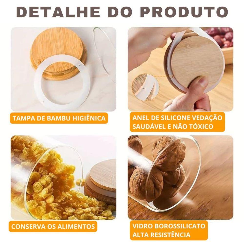 Pote De Vidro Circular Hermético Multiuso Com Tampa De Bambu 500ml - 3