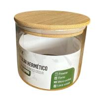 Pote De Vidro Circular Hermético Multiuso Com Tampa De Bambu 500ml - 1
