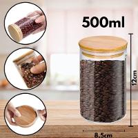 Pote De Vidro Circular Hermético Multiuso Com Tampa De Bambu 500ml