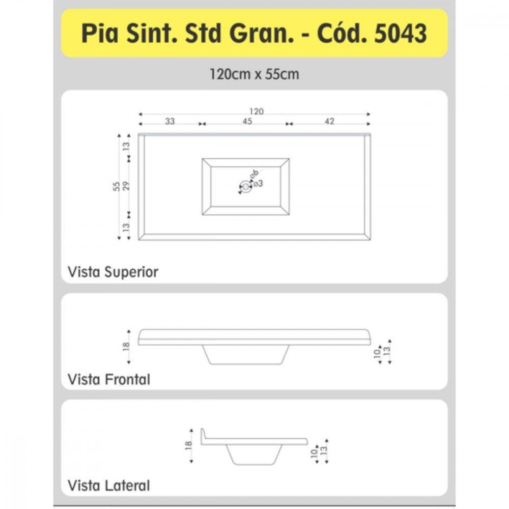 Tampo Para Pia De Cozinha Rorato Marmoplan 1,20 M Preto - 2