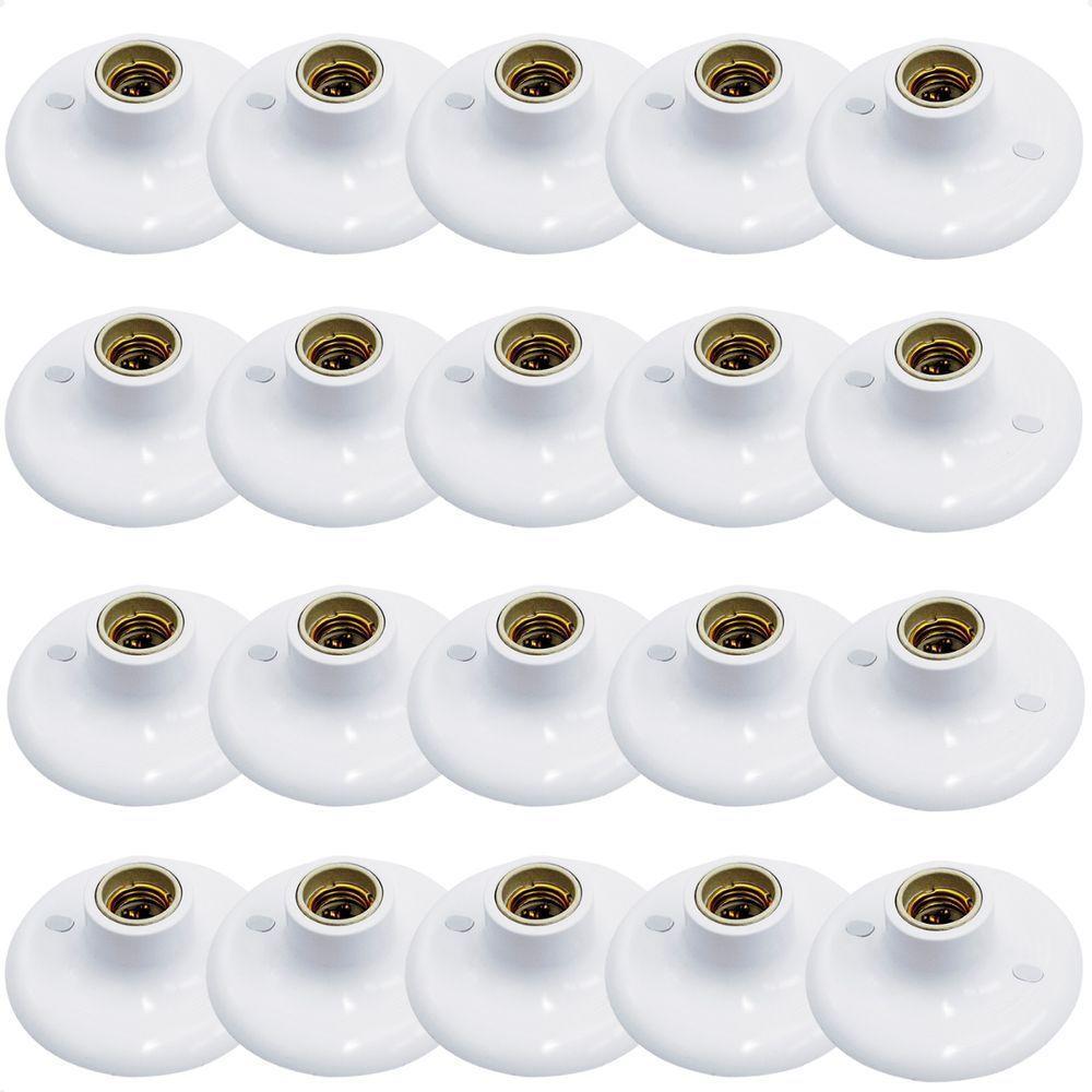 Kit 20 Plafons Taschibra Porcelana Redondo E27 Bivolt Branco - 1