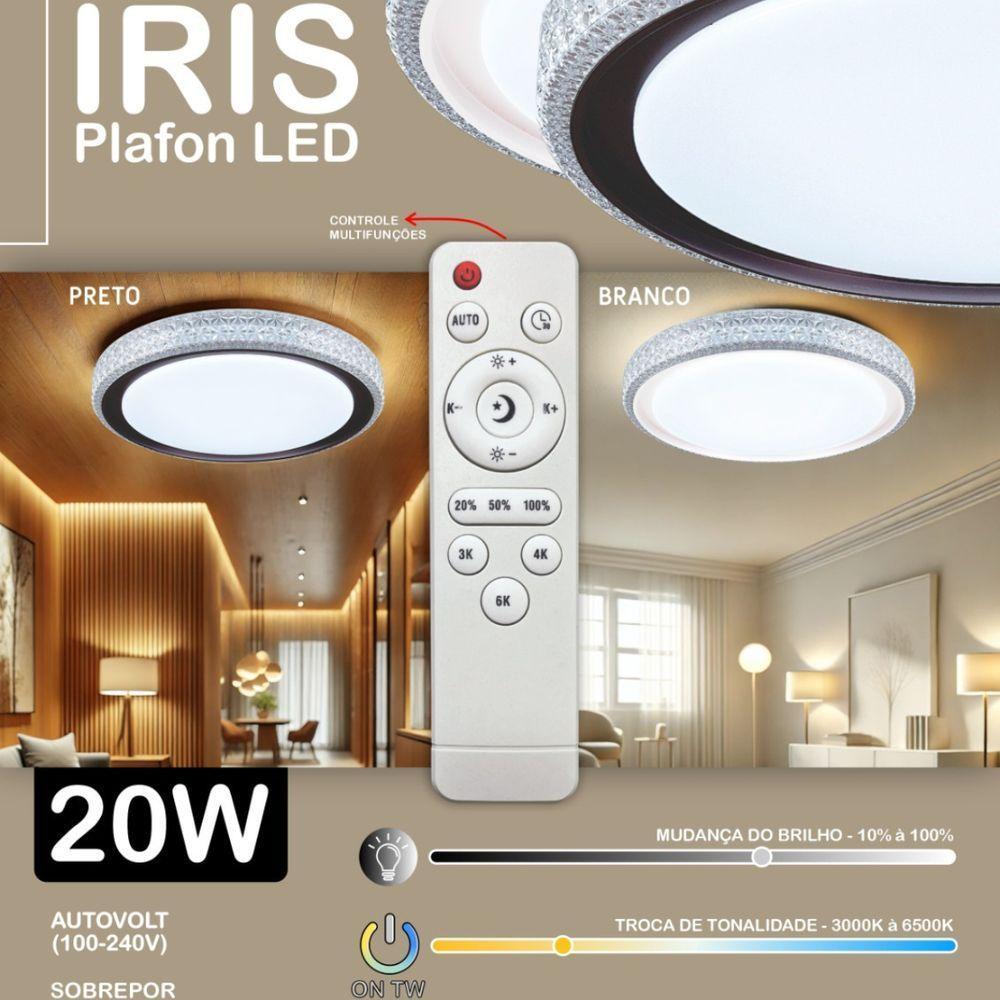 Plafon Led Redondo Sobrepor íris 20w Com Controle Remoto Bivolt Branco - 2