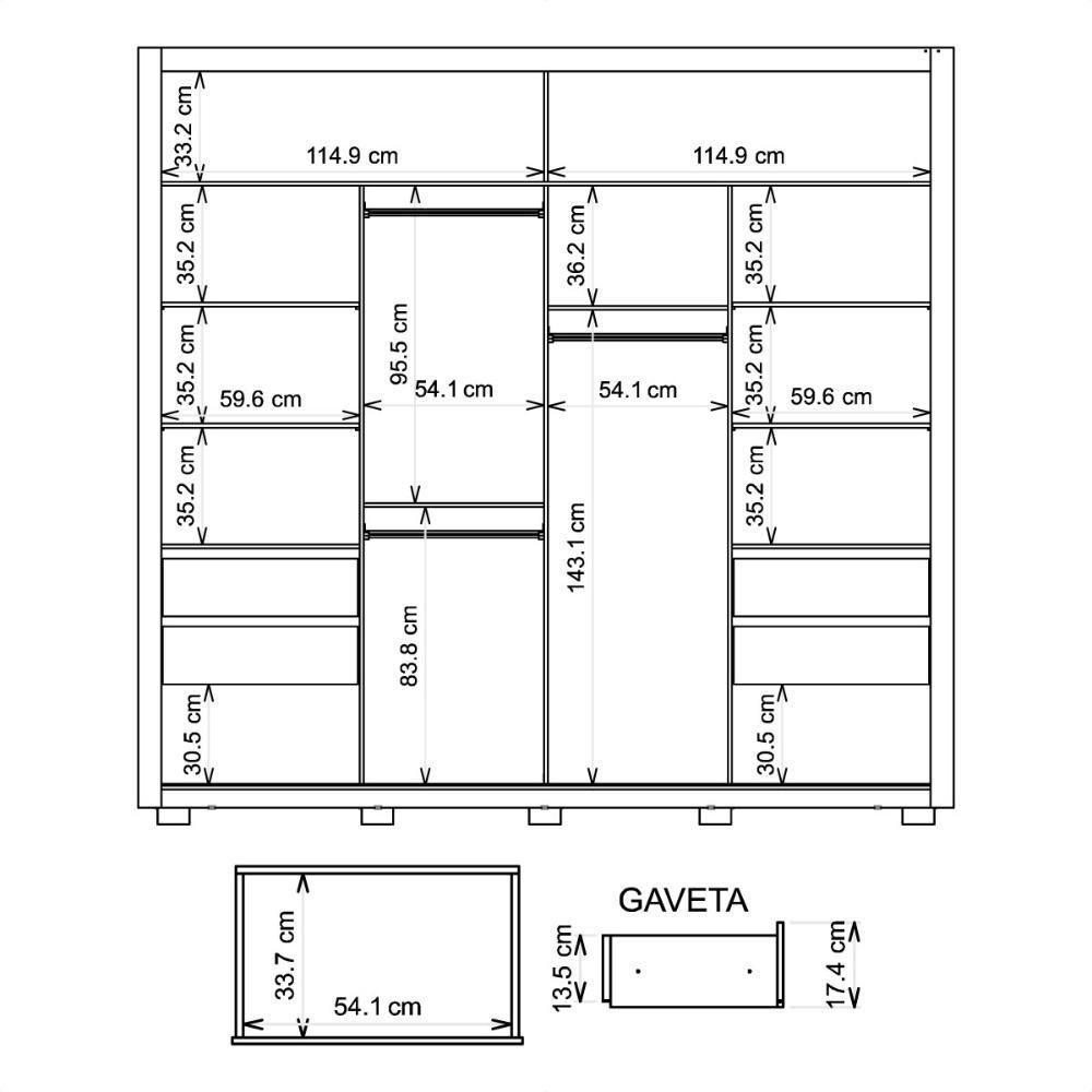 Guarda Roupa Roupeiro Roma 2 Portas 4 Gavetas Marrom Caemmun - 9