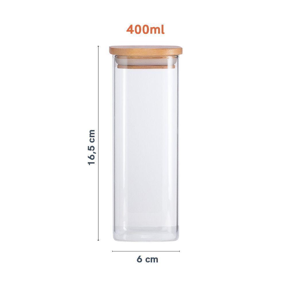 Pote De Mantimentos Quadrado Flat 400ml Tampa Bambu Oikos - 2