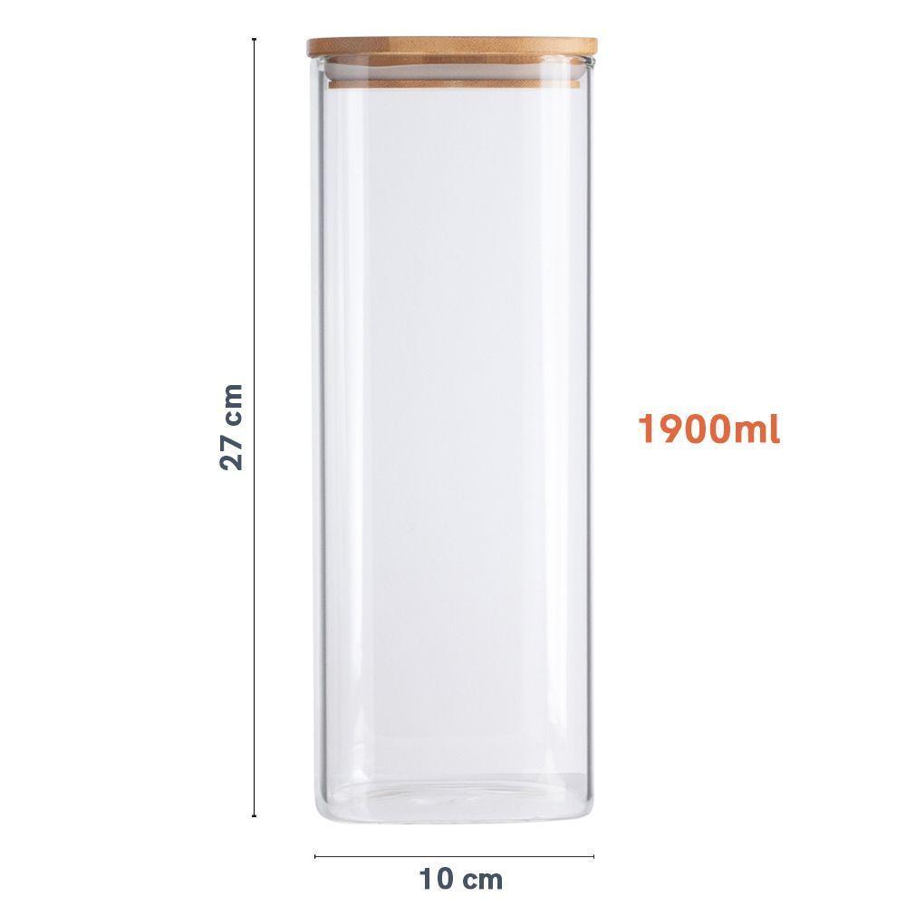 Pote De Mantimentos Quadrado Flat 1900ml Tampa Bambu Oikos - 2