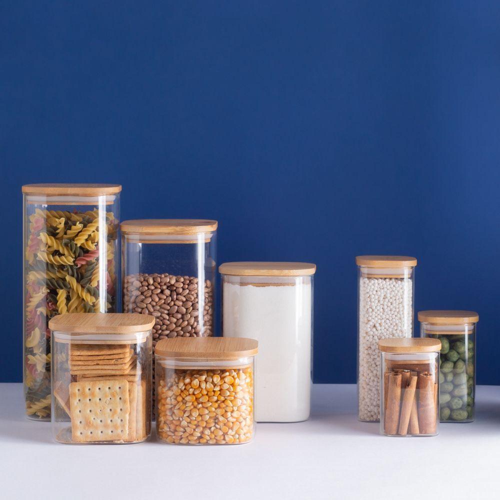 Pote De Mantimentos Quadrado Flat 1900ml Tampa Bambu Oikos - 4