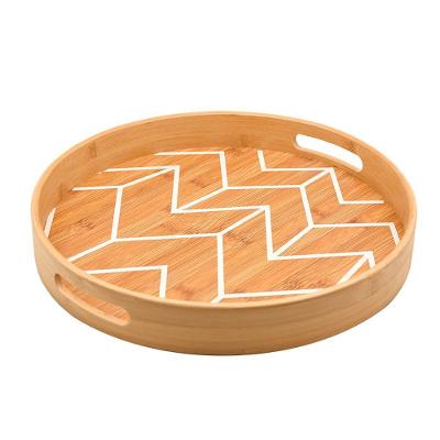Bandeja Em Bambu Redonda Estampada 40cm Oikos